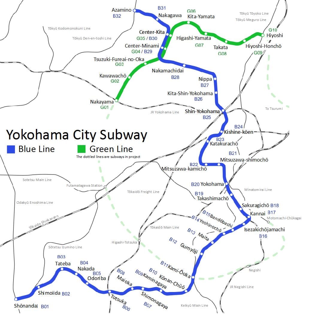 Մետրոյի Yokohama քարտեզի վրա